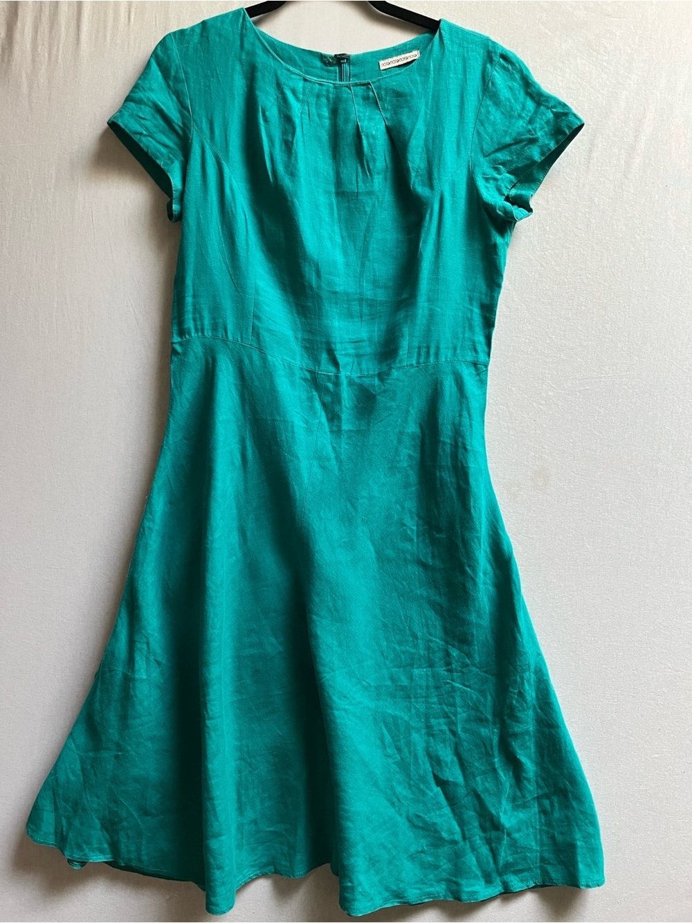 Mona Mona Linen Teal Short Sleeve Fit-and-Flare Dress Size 8